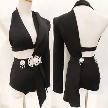 Танцевальный Костюм для бара, ГОГО, певицы, сексуальный ночной клуб, Женский танцевальный костюм, одежда для выступлений на сцене, праздничный костюм вечерние Show Rave, черный наряд