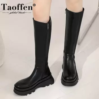 Taoffen/женские высокие сапоги из натуральной кожи; Разноцветные зимние женские сапоги; Модные повседневные женские сапоги до колена; Размер 34-40