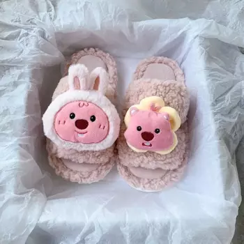 Тапочки с рисунком бобра, зимние хлопковые тапочки, теплые плюшевые тапочки для отдыха, кавайные тапочки, студенческое общежитие, дом, можно носить на улице