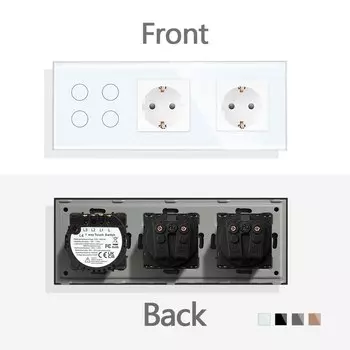 TAWOIA Стеклянный сенсорный выключатель 300 Вт 4-бандовый 1-позиционный сенсорный выключатель Стандартная настенная розетка ЕС 16 А 250 В с защитной дверью