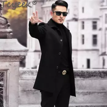Tcyeek 68% шерстяное пальто мужские повседневные шерстяные пальто зимняя одежда костюм средней длины куртка с подкладкой из кроличьего меха съемная Casaco Masculino