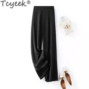 Tcyeek 93% брюки из шелка тутового шелкопряда женская одежда повседневные брюки для женщин брюки с широкими штанинами женские летние длинные брюки Pantalones Mujer