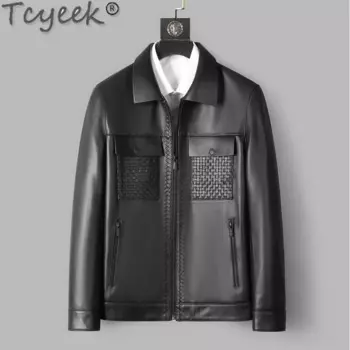 Tcyeek мужские куртки из натуральной кожи, весенне-осенняя одежда, пальто из натуральной овчины, мужская кожаная куртка, повседневная Jaqueta De Couro