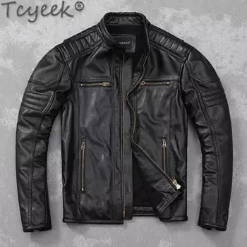 Tcyeek мужские куртки из натуральной кожи, мужская мотоциклетная куртка, верхний слой, пальто из воловьей кожи, весенне-осеннее кожаное пальто 2024, Jaqueta Couro