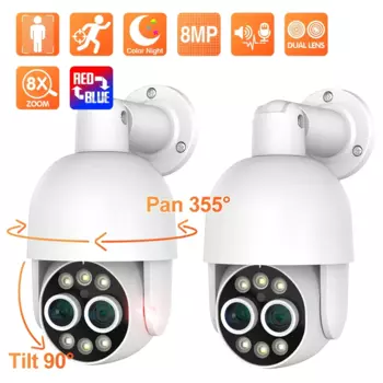 Techage 8MP HD POE IP-камера с двумя объективами CCTV Видео Smart AI Уличная аудиокамера безопасности PTZ Система видеонаблюдени
