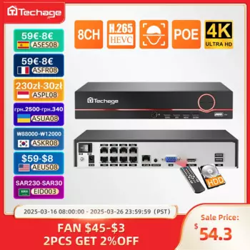 Techage 6708KR сетевой видеорегистратор 8CH H.265