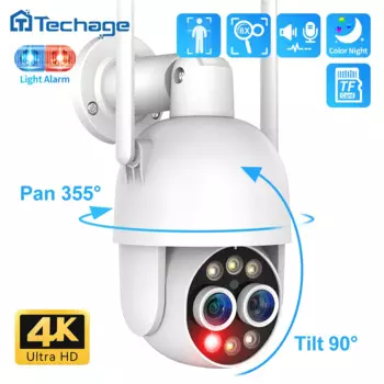 Techage HD 8MP 8X Zoom PTZ Беспроводная IP-камера с двумя объективами 2.8 мм 12 мм Функция автоматического отслеживания человека