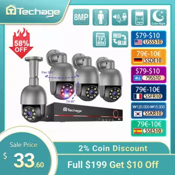 Techage UHD 8CH 5MP 8MP 4K PTZ POE Камера безопасности Цветное ночное видение Камера видеонаблюдения