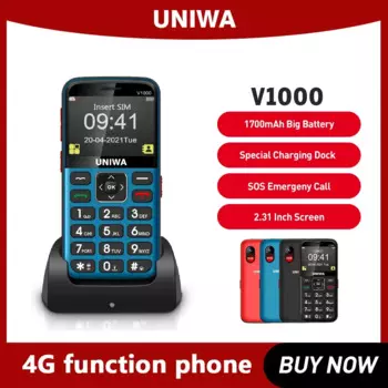 Телефон с функцией 4G UNIWA V1000, телефон с диагональю 1700 дюйма, задняя камера МП, Русская клавиатура для пожилых людей, мАч