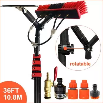 Телескопическая щетка с подачей воды для окон, солнечная фотоэлектрическая панель, чистая вращающаяся щетка для мытья из алюминиевого сплава, телескопическая щетка