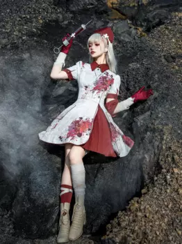 Темная униформа в стиле ретро, Лолита, косплей, платье медсестры OP, субкультура, готический принт с лацканами, рыбья кость, талия, уплотнение, лоскутное платье-пачка