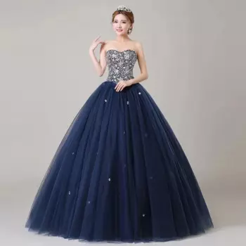 Темно-синие платья Quinceanera Sweetheart Vestidos De 15 Aos Хрустальные бусины из тюля Sweet 16, бальные платья, праздничное платье-дебютантка