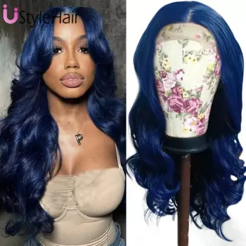 Темно-синий парик на сетке UStyleHair, длинные волнистые парики для женщин, синтетический парик на сетке спереди, натуральная линия волос, для ежедневного использования, для косплея