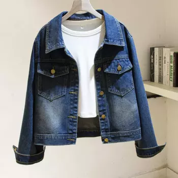 Темно-синяя джинсовая куртка с большими карманами, Женская Ковбойская верхняя одежда, Chaquetas Mujer, весна-осень, винтажная свободная короткая джинсовая куртка для женщин
