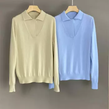 Темпераментный пуловер с лацканами, однотонный кашемировый вязаный свитер с длинными рукавами, женский