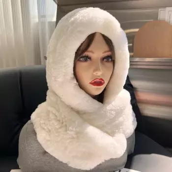 Теплая шапка из 100% кроличьего меха, повседневная плюшевая шапка, шарф, повседневные однотонные женские шапки, ветрозащитный шарф, модная зимняя женская модель