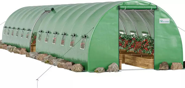 Теплица большого размера YITAHOME 44x10x7 футов, сверхпрочная, 4 двери на молнии, уличные теплицы, 24 окна, теплица для выхода в туннель, зеленый дом