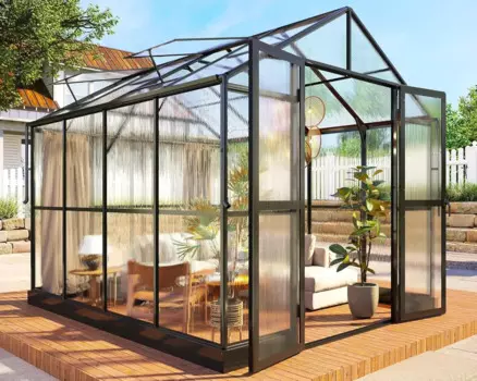 Теплица Jocisland 8x8x7,5 футов — уличная теплица из алюминиевого поликарбоната с вентиляцией и дождевой желобом, двойными поворотными дверцами