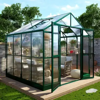 Теплицы размером 8x8x7,5 футов для улицы, теплица из поликарбоната с запирающейся распашной дверью, 2-вентиляционная дождевая желоба, теплица для ходьбы
