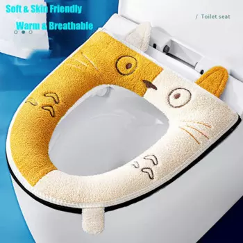 Теплое сиденье для туалета чехлы с застежкой-молнией, ручка подъемщика, мультяшный Кот, сиденье для унитаза, подушка, подстилка, моющееся сиденье для унитаза Mats