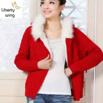 Теплый зимний женский свитер, шерстяные свитера с капюшоном, Женская Повседневная утепленная куртка с мехом, женская верхняя одежда