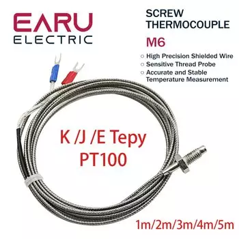 Термодатчик EARUELECTRIC M6, термопара K/J/E/PT100, 0-400, кабель 1/2/3/4/5 м