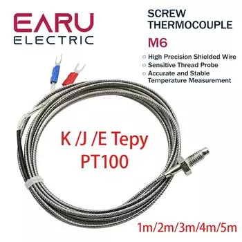Термодатчик ELESAVEE M6, термопара K/J/E/PT100, 0-400°C, кабель 1/2/3/4/5 м