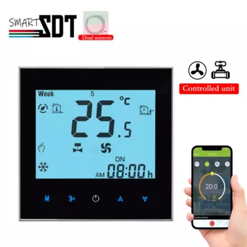 Термостат для вентиляторной катушки с двумя датчиками для Wi-Fi/RTU MODBUS 0-10 В пропорция/NC без клапана управление охлаждающим обогревом 3-скоростной для дома