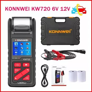 Тестер Аккумуляторов KONNWEI KW720 кВт, 2024, 6 в/12 В/24 В, анализатор аккумуляторов для мотоциклов, автомобилей, грузовиков со встроенным принтером, PK KW710, 720