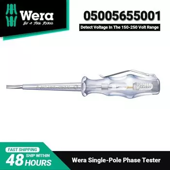 Тестер напряжения WERA 05005655001, однополюсный тестер фазы ручки Kraftform 247 с прочным зажимом и шестигранной защитой от вращения