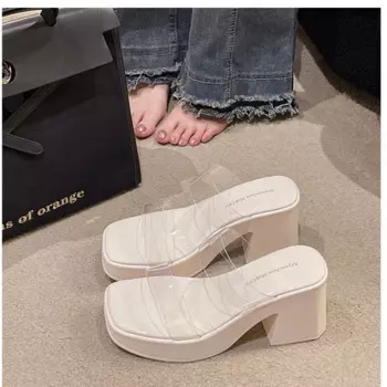 Thick Soled Thick Heeled Sandals Transparent Double Broadband Casual Slippers Large Size Sandals Women Босоножки Женские
