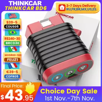 THINKCAR BD6 obd2, Bluetooth, беспроводной инструмент для диагностики всех систем для iOS и Android, 5 сбросов, бесплатная доставка