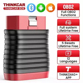 THINKCAR BD6 OBD2 сканер для автомобиля, все системы считывателей автомобильных кодов, инструменты сканирования для iPhone и Android, беспроводной OBD2, автоматический диагностический инструмент