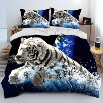 Тигр Лев Леопард Животное 3-х предметное постельное белье, пододеяльник, комплект постельного белья, пододеяльник, наволочка, комплект постельного белья King Queen Size