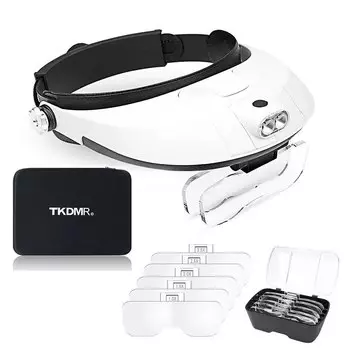 TKDMR повязка на голову, многофункциональная лупа для очков с подсветкой, 2 светодиода, 5 сменных линз, увеличительное стекло для чтения, инструмент для ремонта