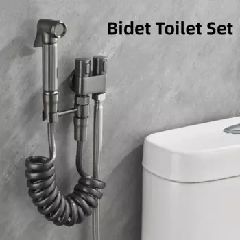 Набор пистолетов-распылителей для унитаза, медный кран Partner, водяной пистолет высокого давления для ванной комнаты, универсальный угловой клапан один в два выхода, черный/пистолет-серый