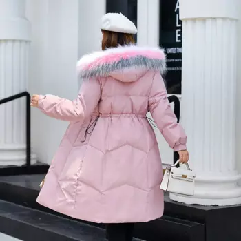 Толстая теплая Женская куртка + длинное зимнее пальто на утином пуху с большим мехом енота, женская одежда 2020, приталенная Женская куртка LW1282