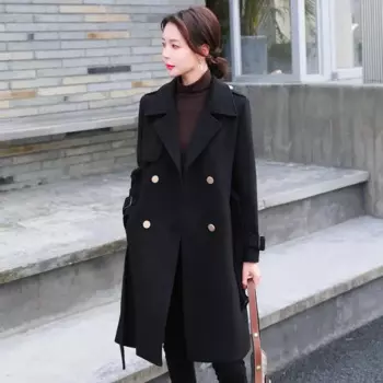 Толстое шерстяное пальто, женская ветровка, свободный пояс, длинное двубортное пальто, осень-зима 2021, новая шерстяная куртка, женская верхняя одежда
