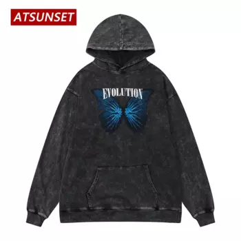 Толстовка ATSUNSET с принтом призраков и бабочек, Осенний хлопковый пуловер в стиле хип-хоп, уличный Ретро стиль, толстовка с круглым вырезом и карманами, топы