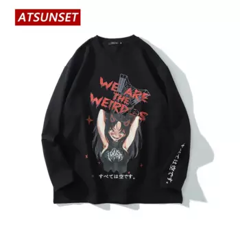 Толстовка ATSUNSET с принтом в стиле аниме Dark Demon Girl, Осенний хлопковый пуловер в стиле хип-хоп, уличный Ретро стиль, толстовка с круглым вырезом и карманами, топы