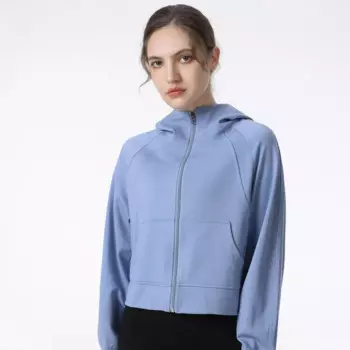 Толстовка для йоги с логотипом бренда, женская зимняя теплая куртка, флисовая молния, короткий топ, длинный рукав, воротник-стойка, шапка, кардиган с карманами