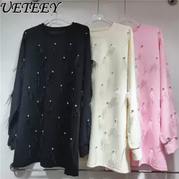 Толстовка Heavy Industry с длинным рукавом и круглым вырезом, с кисточками и стразами, Женская Осенняя Новая повседневная Свободная Толстовка большого размера