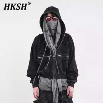 Толстовка HKSH Мужская демисезонная, хлопок, худи в стиле панк, разборка геометрических фигур, Ретро стиль, техника, HK2874