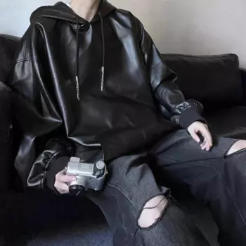 Толстовка мужская из ПУ кожи, унисекс, 2023AW