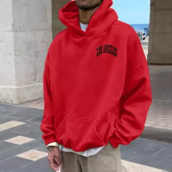 Толстовка мужская с капюшоном, Модный повседневный спортивный пуловер оверсайз с длинным рукавом и надписью, флисовый свитшот для мальчиков, Осень-зима