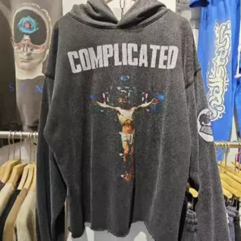 Толстовка Мужская/женская с принтом «SAINT Street», свободная повседневная толстовка с капюшоном и винтажным принтом, 2024