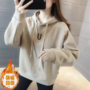 Толстовка с капюшоном для женщин, утепленный новый стиль на весну и осень, свободный УТЕПЛЕННЫЙ ТОП, куртка с капюшоном, женская уличная одежда