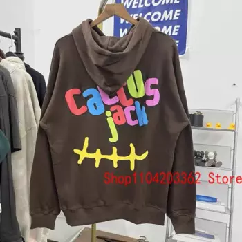 Толстовка с капюшоном Real Photo Cactus Jack, цветной флисовый пуловер с буквенным принтом, толстовка с капюшоном Kanye West для мужчин и женщин