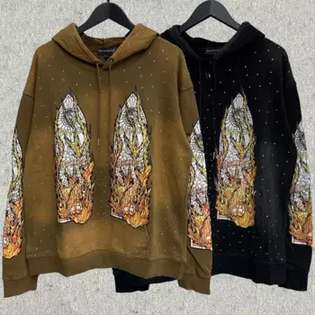 Толстовка с капюшоном, с принтом пламени