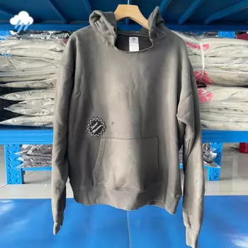 Толстовка с капюшоном Saint Street для мужчин и женщин, винтажный серый потертый пуловер оверсайз из хлопка, повседневный пуловер в стиле High Street с биркой